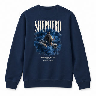 Shepherds Abiding in the Field Christmas Sweatshirt Backprint Navy