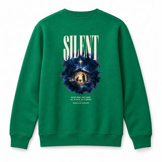 Silent Night All Is Calm Christmas Sweatshirt Backprint Grün
