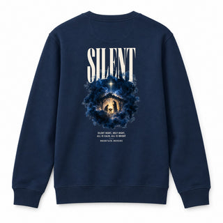 Silent Night All Is Calm Christmas Sweatshirt Backprint Navy