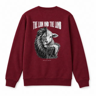 The Lion and the Lamb Christmas Sweatshirt Backprint Burgunder