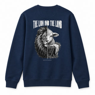 The Lion and the Lamb Christmas Sweatshirt Backprint Navy