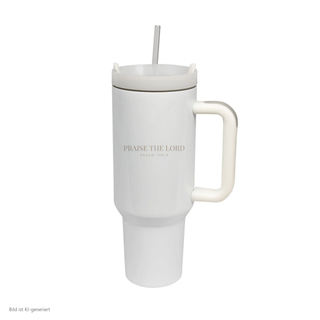 Praise the Lord Thermobecher in Creme mit Griff und Strohhalm