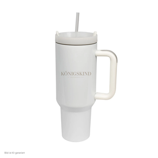 Koenigskind Thermobecher mit feiner Serifenschrift in Taupe