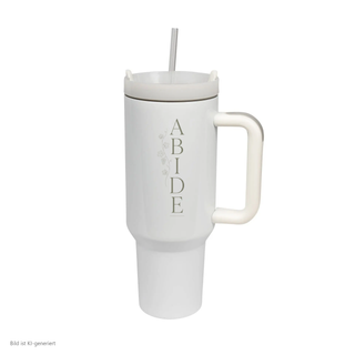 Abide Thermobecher mit vertikalem Schriftzug und Weinranke
