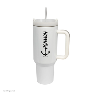 Hoffnung Thermobecher mit Pinselschrift und Anker